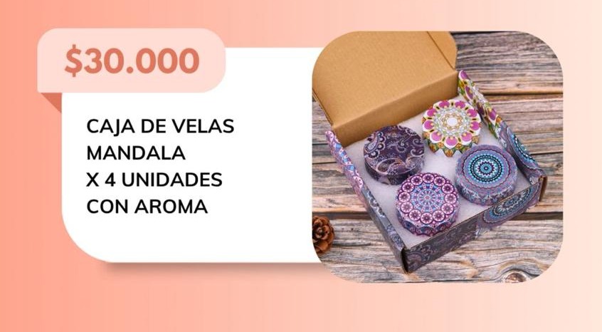 CAJA DE VELAS MANDALA X 4 UNIDADES